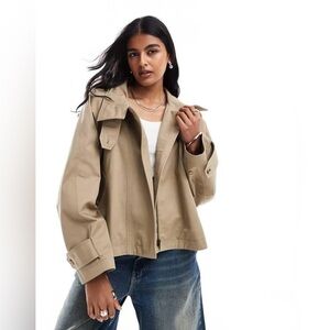 ASOS Design Cropped Cape Detail Funnel Neck Trench Coat